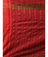  Traditional Bengali Begampuri Handloom Cotton Saree With Blouse Piece (Red Green)