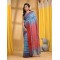 Traditional Bengali Begampuri  Handloom Cotton Saree With Blouse Piece (Blue Red)