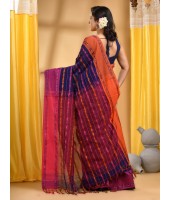  Traditional Bengali Begampuri  Handloom Cotton Saree With Blouse Piece(Blue Pink)