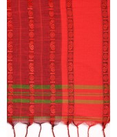  Traditional Bengali Begampuri Handloom Cotton Saree With Blouse Piece (Red Green)