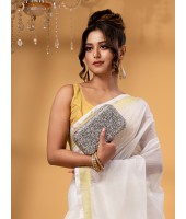 Traditional Cotton Blend Handloom SouthInd Saree Without Blouse Piece (White Gold)