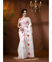 Cotton Blend Red Rose Woven Designer Saree with Blouse Piece (Red Pallu)