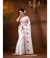 Cotton Blend Red Rose Woven Designer Saree with Blouse Piece (Red Pallu)