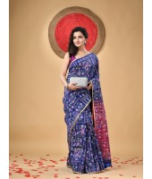 Blend Tribal Palki Printed Designer Saree with Blouse Piece (Blue Pibk)