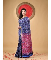 Blend Tribal Palki Printed Designer Saree with Blouse Piece (Blue Pibk)