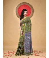  Blend Tribal Palki Printed Designer Saree with Blouse Piece (Gray Green)