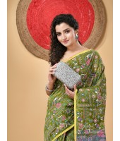  Blend Tribal Palki Printed Designer Saree with Blouse Piece (Gray Green)