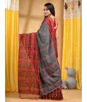  Flower Design Bengamuri Pure Handloom Cotton Saree With Blouse Piece (Gray  Red)