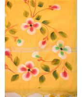 Bengal Handloom Pure Cotton Saree Flower Floral HandPrint Design With Blouse Piece (Yellow)