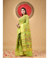 Handloom Cotton Blend Saree Floral Leaf Design With Blouse Piece (Green)