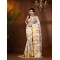 Handloom Cotton Blend Saree Floral Leaf Design With Blouse Piece (White)