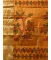 Handloom Cotton Blend Saree Floral Leaf Design With Blouse Piece (Yellow)