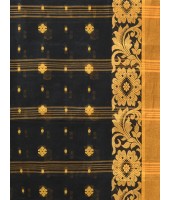  Handloom Cotton Saree Chakra Phool Woven Designer Without Blouse Piece Black)