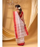 Traditional Tant Pure Cotton Handloom Saree LalKamal Design Without Blouse Piece (Red White)