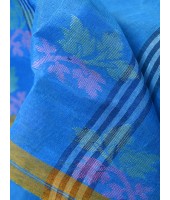 Traditional Pure Handloom Cotton Saree Leaf Woven Design Without Blouse Piece (Blue)