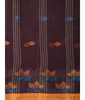 Traditional Pure Handloom Cotton Saree Leaf Woven Design Without Blouse Piece (Brown)