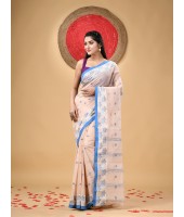 Traditional Pure Handloom Cotton Saree Leaf Woven Design Without Blouse Piece (Light Peach)