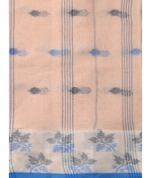 Traditional Pure Handloom Cotton Saree Leaf Woven Design Without Blouse Piece (Light Peach)