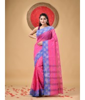 Traditional Pure Handloom Cotton Saree Leaf Woven Design Without Blouse Piece (Pink)