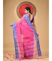 Traditional Pure Handloom Cotton Saree Leaf Woven Design Without Blouse Piece (Pink)