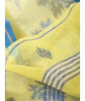 Traditional Pure Handloom Cotton Saree Leaf Woven Design Without Blouse Piece(Yellow)