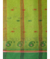 Traditional Bengal Tant Woven Minakari Kolka Design Pure Handloom Cotton Saree Without Blouse Piece(Green)