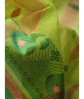 Traditional Bengal Tant Woven Minakari Kolka Design Pure Handloom Cotton Saree Without Blouse Piece(Green)