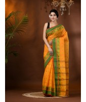 Traditional Bengal Tant Woven Minakari Kolka Design Pure Handloom Cotton Saree Without Blouse Piece(Light Orange)