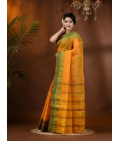 Traditional Bengal Tant Woven Minakari Kolka Design Pure Handloom Cotton Saree Without Blouse Piece(Light Orange)