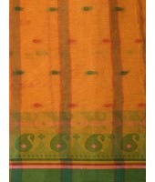 Traditional Bengal Tant Woven Minakari Kolka Design Pure Handloom Cotton Saree Without Blouse Piece(Light Orange)