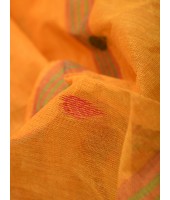 Traditional Bengal Tant Woven Minakari Kolka Design Pure Handloom Cotton Saree Without Blouse Piece(Light Orange)