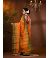 Traditional Bengal Tant Woven Minakari Kolka Design Pure Handloom Cotton Saree Without Blouse Piece(Deep Orange)