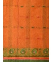 Traditional Bengal Tant Woven Minakari Kolka Design Pure Handloom Cotton Saree Without Blouse Piece(Deep Orange)