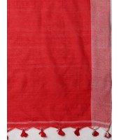  Handloom Tant Pure Cotton Saree Pompom Desigined With Blouse Piece (Red White)