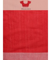  Handloom Tant Pure Cotton Saree Pompom Desigined With Blouse Piece (Red White)