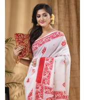  Cotton Handloom Saree Uma Ganesh Printed Design Handloom Saree with Blouse Piece (Brown red White)