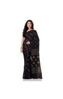 dB DESH BIDESH Women`s Bengal Tant Abhrak Work Design Soft Pure Handloom Cotton Saree With Blouse Piece Black