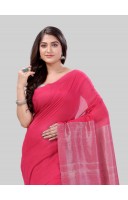 DESH BIDESH Women`s Cotton Blend Handloom 2D Organza Saree Without Blouse Piece (Pink)