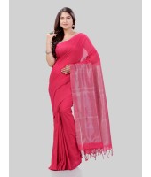 DESH BIDESH Women`s Cotton Blend Handloom 2D Organza Saree Without Blouse Piece (Pink)