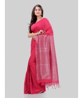 DESH BIDESH Women`s Cotton Blend Handloom 2D Organza Saree Without Blouse Piece (Pink)