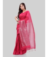 DESH BIDESH Women`s Cotton Blend Handloom 2D Organza Saree Without Blouse Piece (Pink)