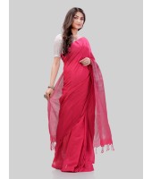 DESH BIDESH Women`s Cotton Blend Handloom 2D Organza Saree Without Blouse Piece (Pink)