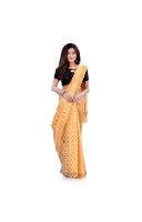 dB DESH BIDESH Women`s Bengal Tant Kerala Print Design Pure Handloom Cotton Saree Without Blouse Piece Golden