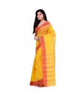 dB DESH BIDESH Women`s Bengal Tant Aradhana Pure Handloom Cotton Saree Without Blouse Piece Yellow Red