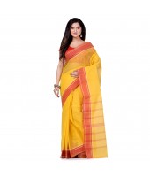 dB DESH BIDESH Women`s Bengal Tant Aradhana Pure Handloom Cotton Saree Without Blouse Piece Yellow Red