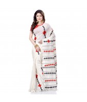 dB DESH BIDESH Women's Khes Cotton Saree With Blouse Piece (White)