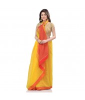 dB DESH BIDESH Women`s Tant Silk Handloom Cotton Saree Sequence Work With Blouse Piece (Yellow Red)