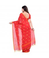 dB DESH BIDESH Women`s Traditional Soft Mulmul Polka Dots Design Pure Cotton Handloom Saree Without Blouse Piece Red Yellow