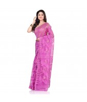 dB Desh Bidesh Women`s Bengal Handloom Tant Soft Dhakai Jamdani Cotton Saree Whole Body Design (Purple)