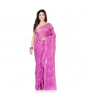 dB Desh Bidesh Women`s Bengal Handloom Tant Soft Dhakai Jamdani Cotton Saree Whole Body Design (Purple)